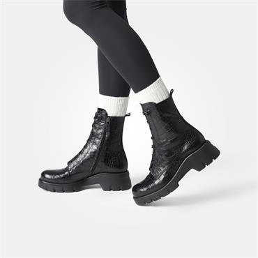 Paul Green Hidden Bungee Lace Boot - Black Croc